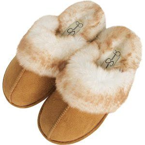 Jessica Simpson Women's Comfy Faux Fur House Slipper Scuff Memory Foam Slip on A